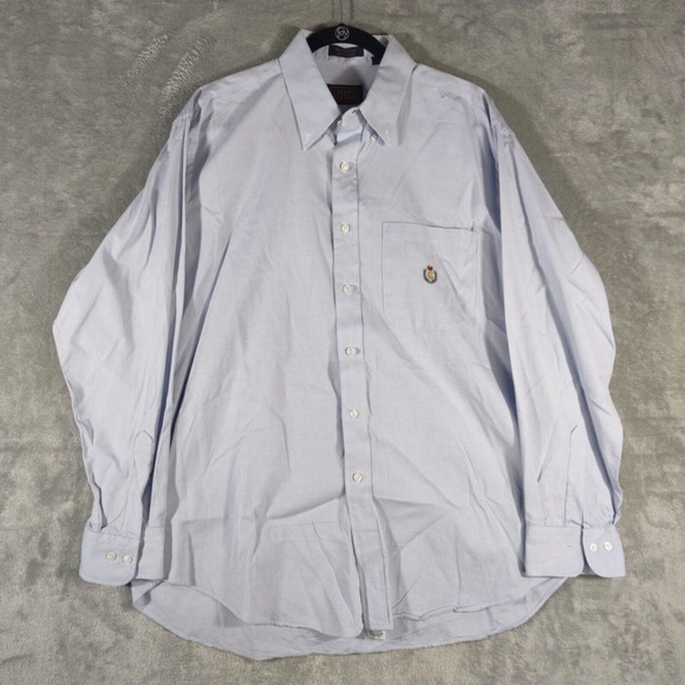 Chaps Ralph Lauren Shirt Mens 17 34/35 Blue Button Down Long Sleeve
